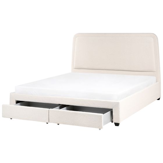 Säng med förvaringslådor SARDENT Bouclé Off-White 180 x 200 cm
