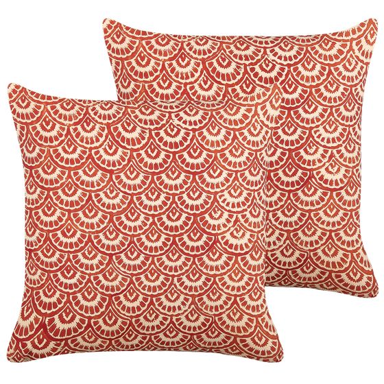 Set med 2 prydnadskuddar RHUS 45 x 45 cm Bomull Röd Geometriskt tryck