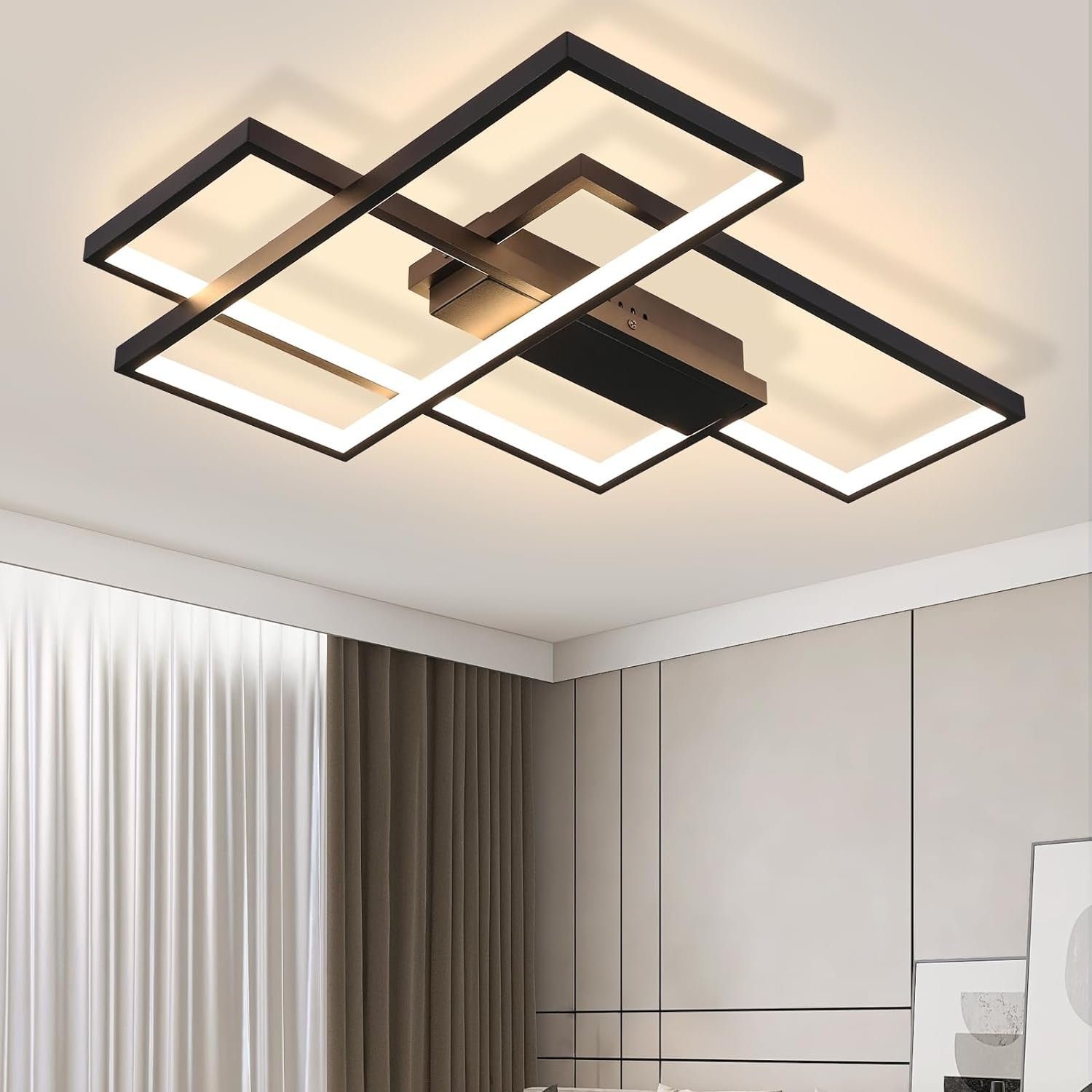 NETTLIFE LED - taklampa, modern takbelysning med 3 kvadrater, 67x47x10cm, 35W metalltaklampa vägglampa, svart, 3000K