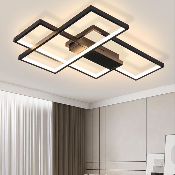 NETTLIFE LED - taklampa, modern takbelysning med 3 kvadrater, 67x47x10cm, 35W metalltaklampa vägglampa, svart, 3000K