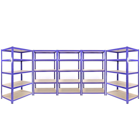 3 x Q-Rax hyllor, blå 90 x 50 x 180 cm + 2 x hyllor, blå 120 x 50 x 180 cm