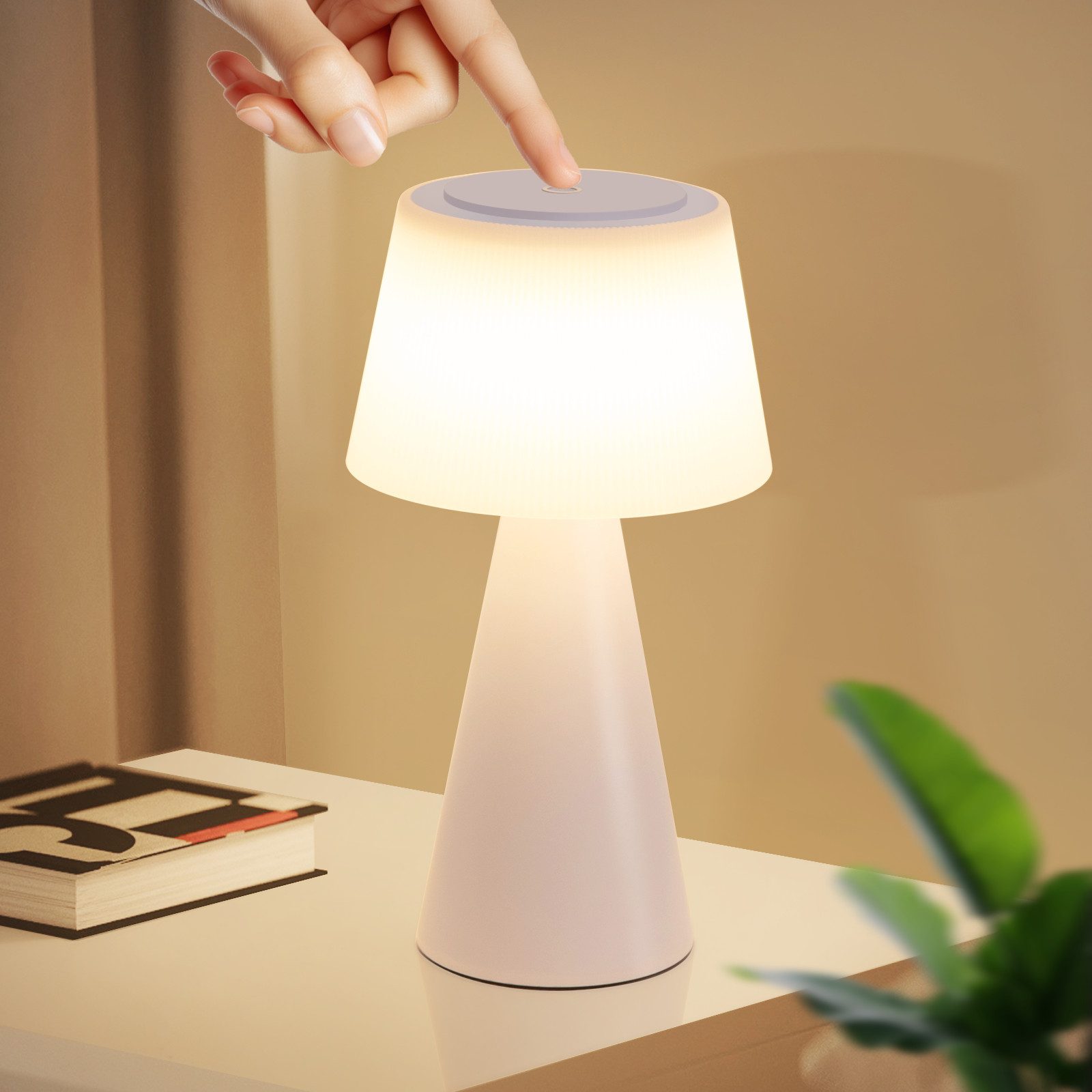 NETTLIFE Batteridriven bordslampa, LED - nattlampa - 3600mh A, Trådlös, dimbarTouch-lampa med USB - uppladdningsbar, batteri Vit