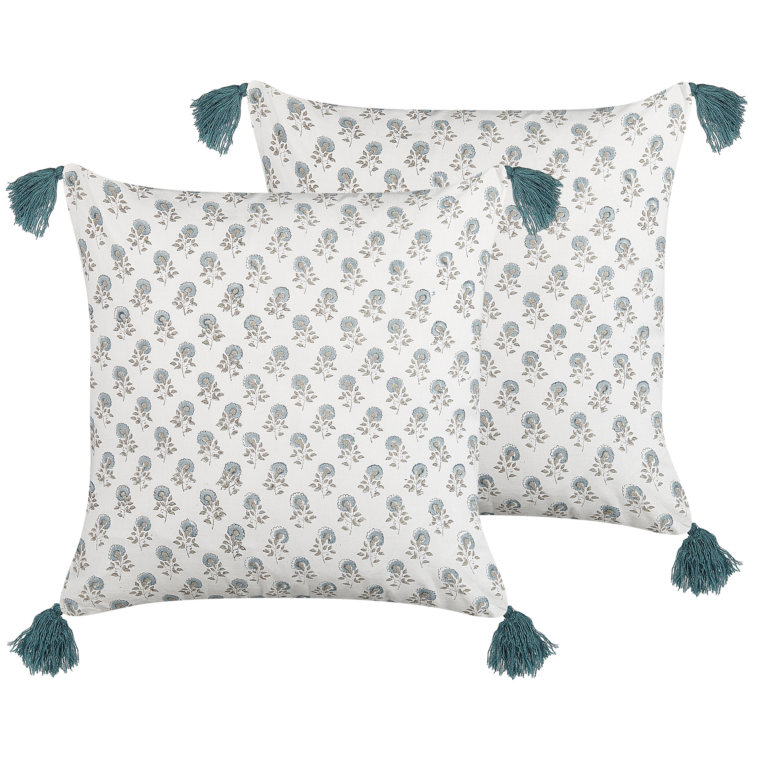 Set med 2 prydnadskuddar CORNUS 45 x 45 cm Bomull Blå Blommigt tryck