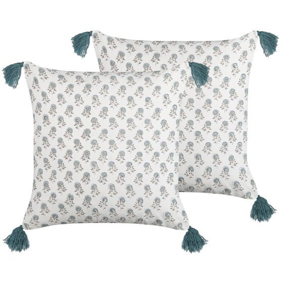 Set med 2 prydnadskuddar CORNUS 45 x 45 cm Bomull Blå Blommigt tryck
