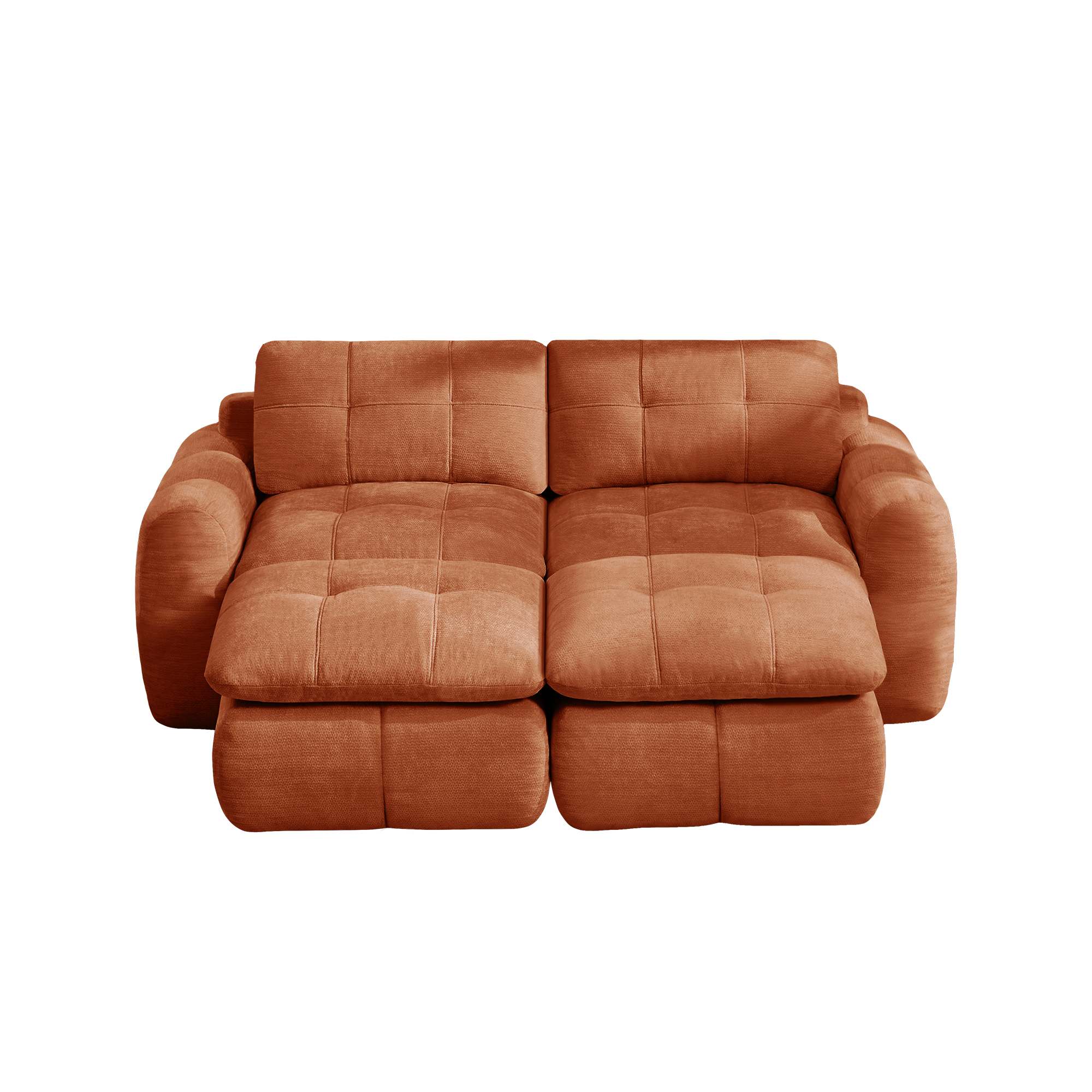 2-sitssoffa med 2 fotpallar, minimalistisk, chenille-orange