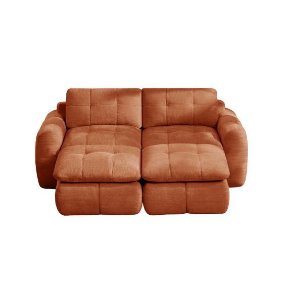 2-sitssoffa med 2 fotpallar, minimalistisk, chenille-orange