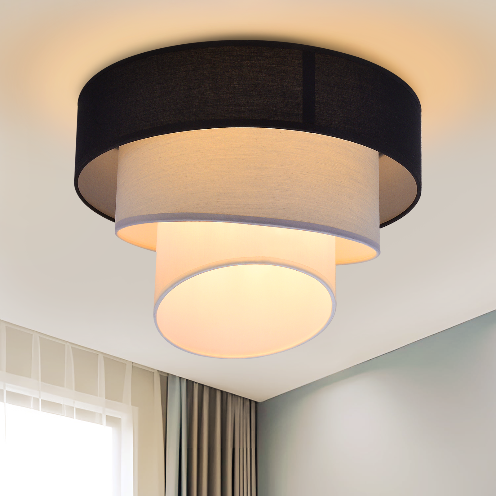 NETTLIFETaklampa, vardagsrum Taklampa Tygskärm, Ø40cm, varmvit, E27, modern, svart