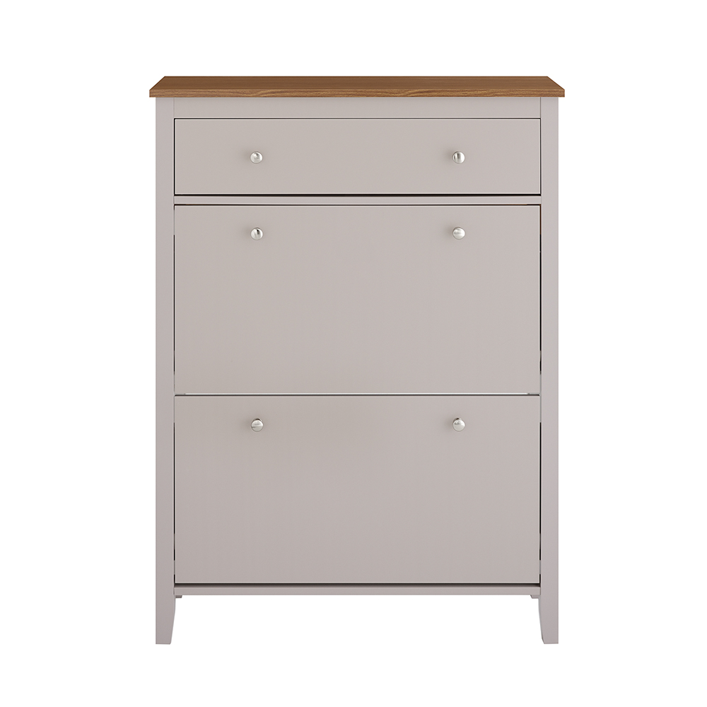 SoBuy Skoskåp, smal skoställ, skobyrå, smal med 2 klaffar och lådor – plats för 12 par skor, modern design för hall och hall, enkel montering – ljusbrun B80 x T25 x H108 cm – FSR89-KA