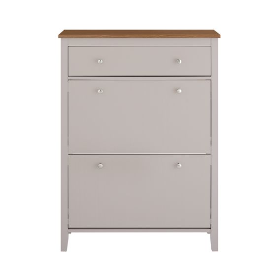 SoBuy Skoskåp, smal skoställ, skobyrå, smal med 2 klaffar och lådor – plats för 12 par skor, modern design för hall och hall, enkel montering – ljusbrun B80 x T25 x H108 cm – FSR89-KA