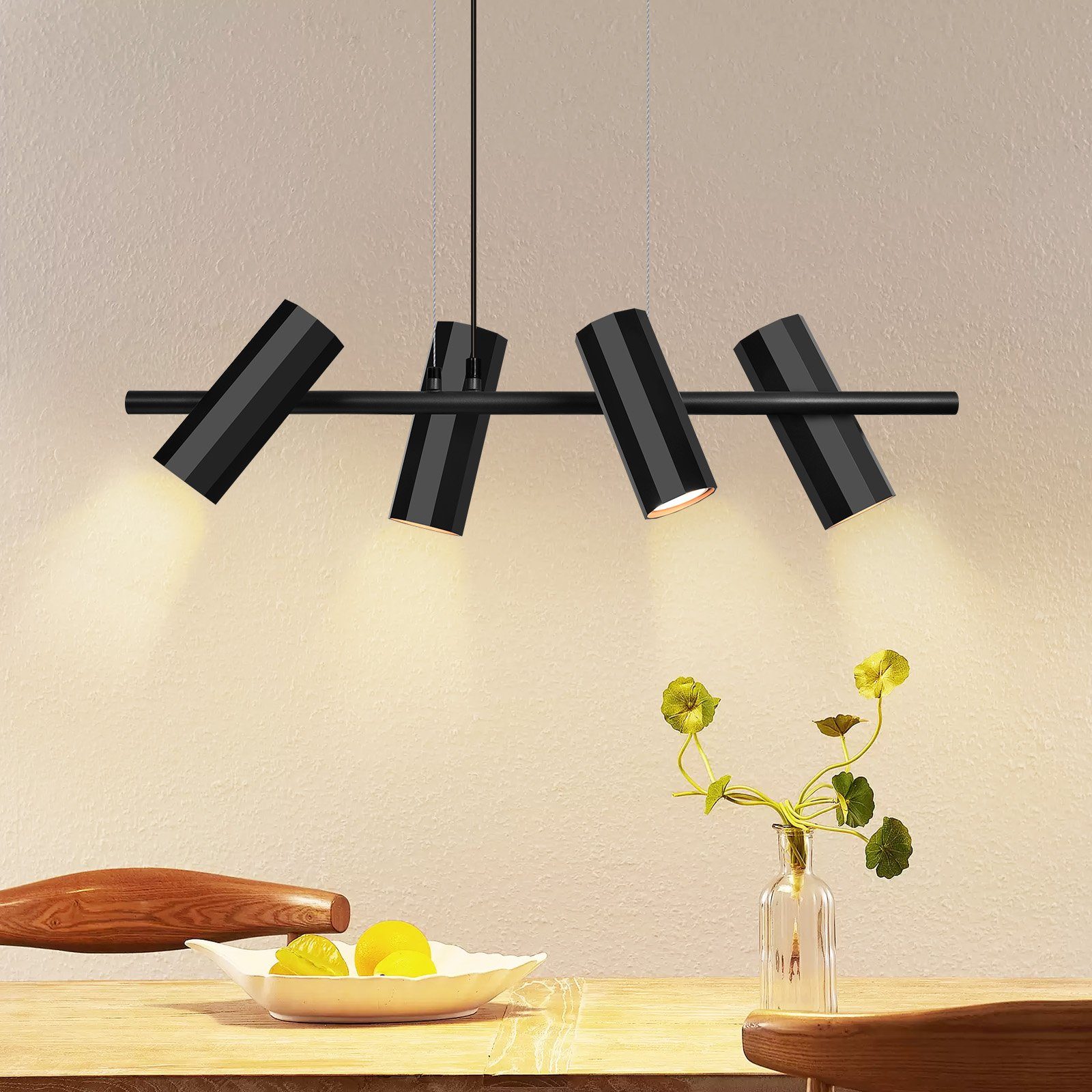 NETTLIFE Svart metallpendellampa, diameter 66 cm, GU10, 4 lågor, modern industriell stil, vardagsrum, interiör, kök, sovrum