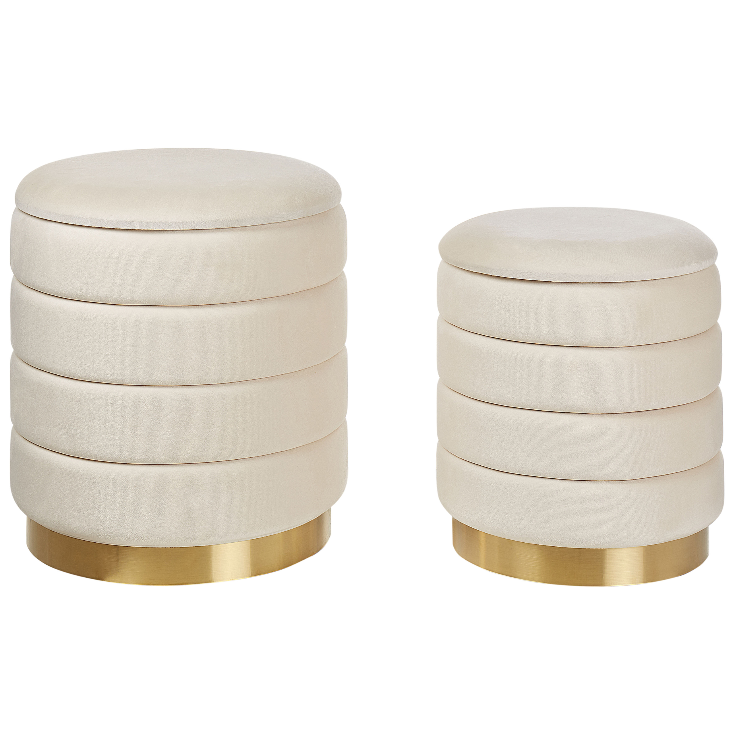 Set med 2 förvaringspuffar GARLAND Sammet Ljusbeige
