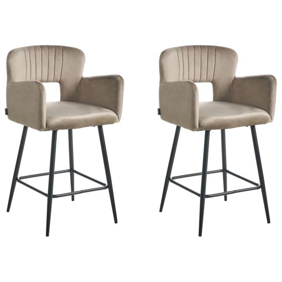 Set med 2 barstolar SANILAC Sammet Taupe