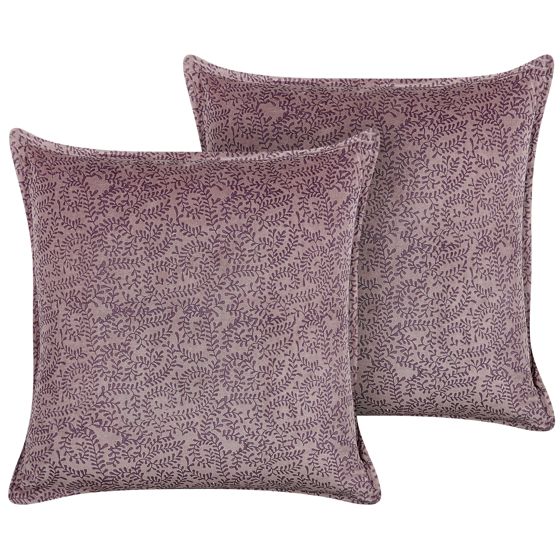 Set med 2 prydnadskuddar KALMIA 45 x 45 cm Sammet Rosa Blommigt tryck