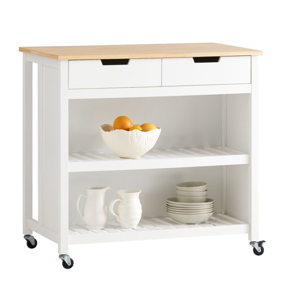 SoBuy Servettvagn med hjul, Köksvagn med arbetsyta, Rullvagn för kök, Servettvagn för utomhusbruk, Kökshylla, Stående hylla för kök, Köksvagn med förvaring, Vit-Natur, 98x58x94 cm, FKW74-WN