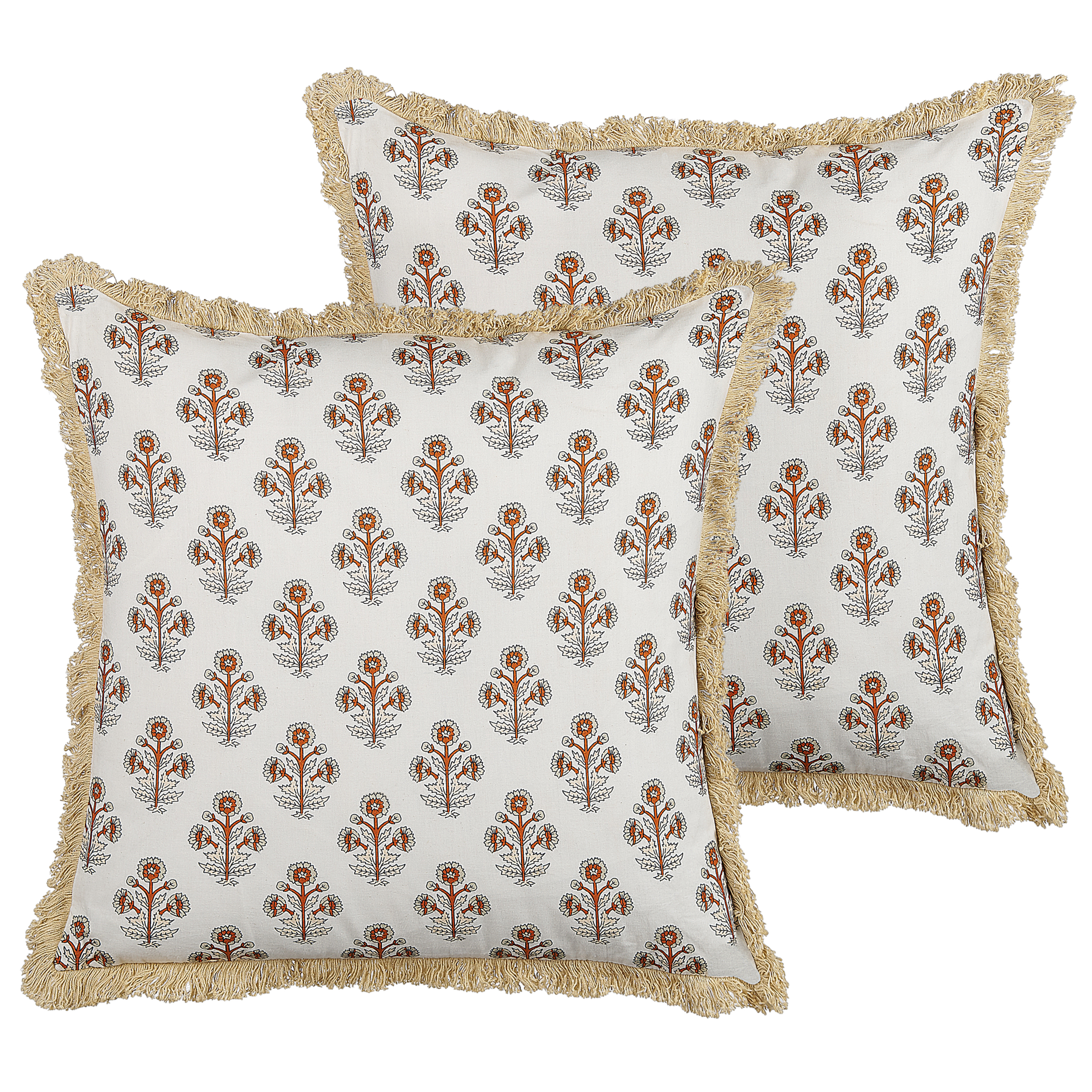 Set med 2 prydnadskuddar OMORIKA 45 x 45 cm Bomull Vit Blommigt tryck
