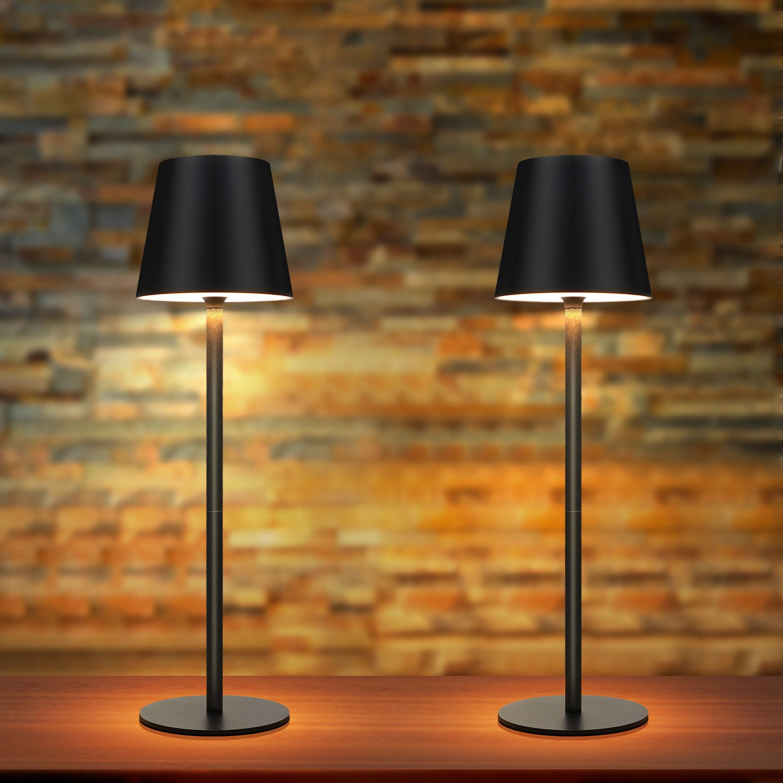 NETTLIFE Trådlös Batteridriven, Sänglampa, 2 St - 2600mh A, RGB LED Uppladdningsbar Utomhusbordslampa Touch Dimbar Svart, USB
