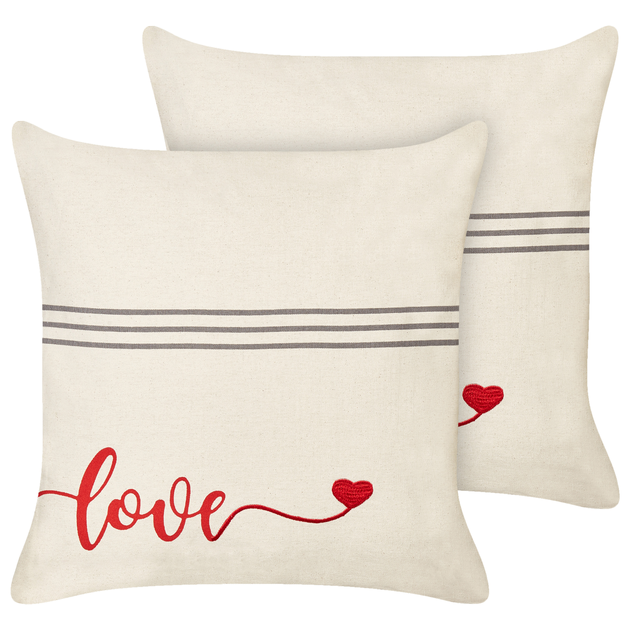 Set med 2 prydnadskuddar PLUMERIA 45 x 45 cm Bomull Beige Text