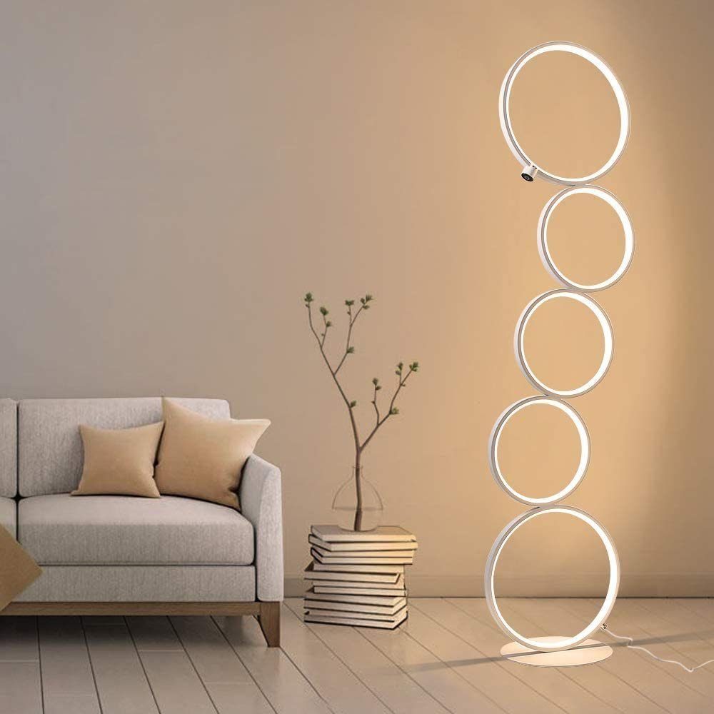 NETTLIFE LED - golvlampa modern vit 32 W varmvit pelarlampa med touch-strömbrytare och 5 ringar för vardagsrum och kontor