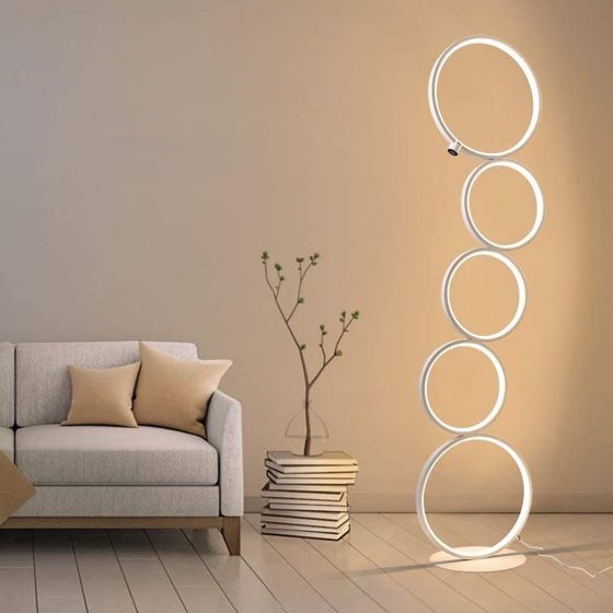 NETTLIFE LED - golvlampa modern vit 32 W varmvit pelarlampa med touch-strömbrytare och 5 ringar för vardagsrum och kontor