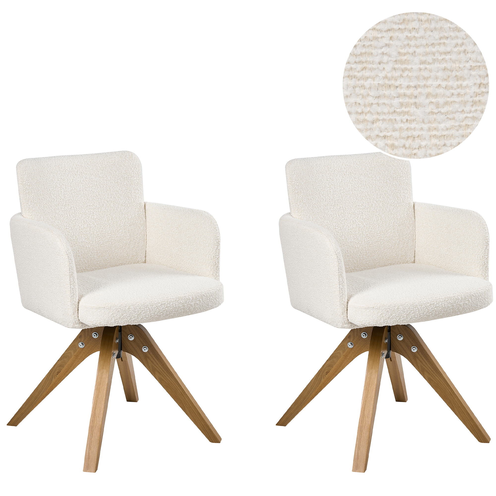 Set med 2 matstolar Vridbar EVELYN Bouclé Off-White
