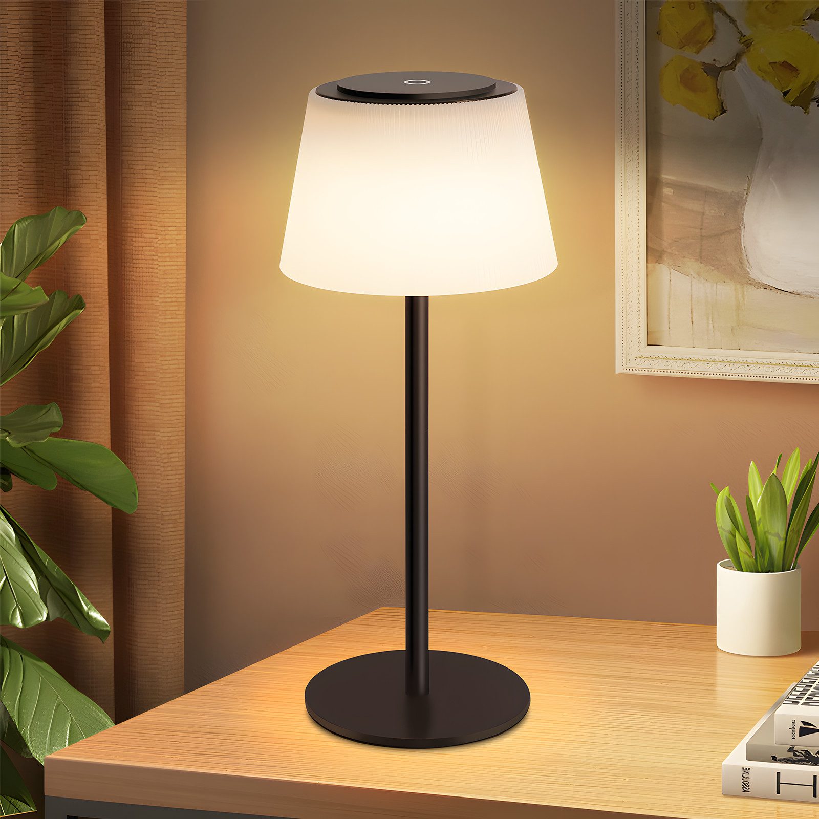 NETTLIFE Trådlös LED-sänglampa, USB-laddningsbar, Touch, Dimbar, Svart, 3600mAh