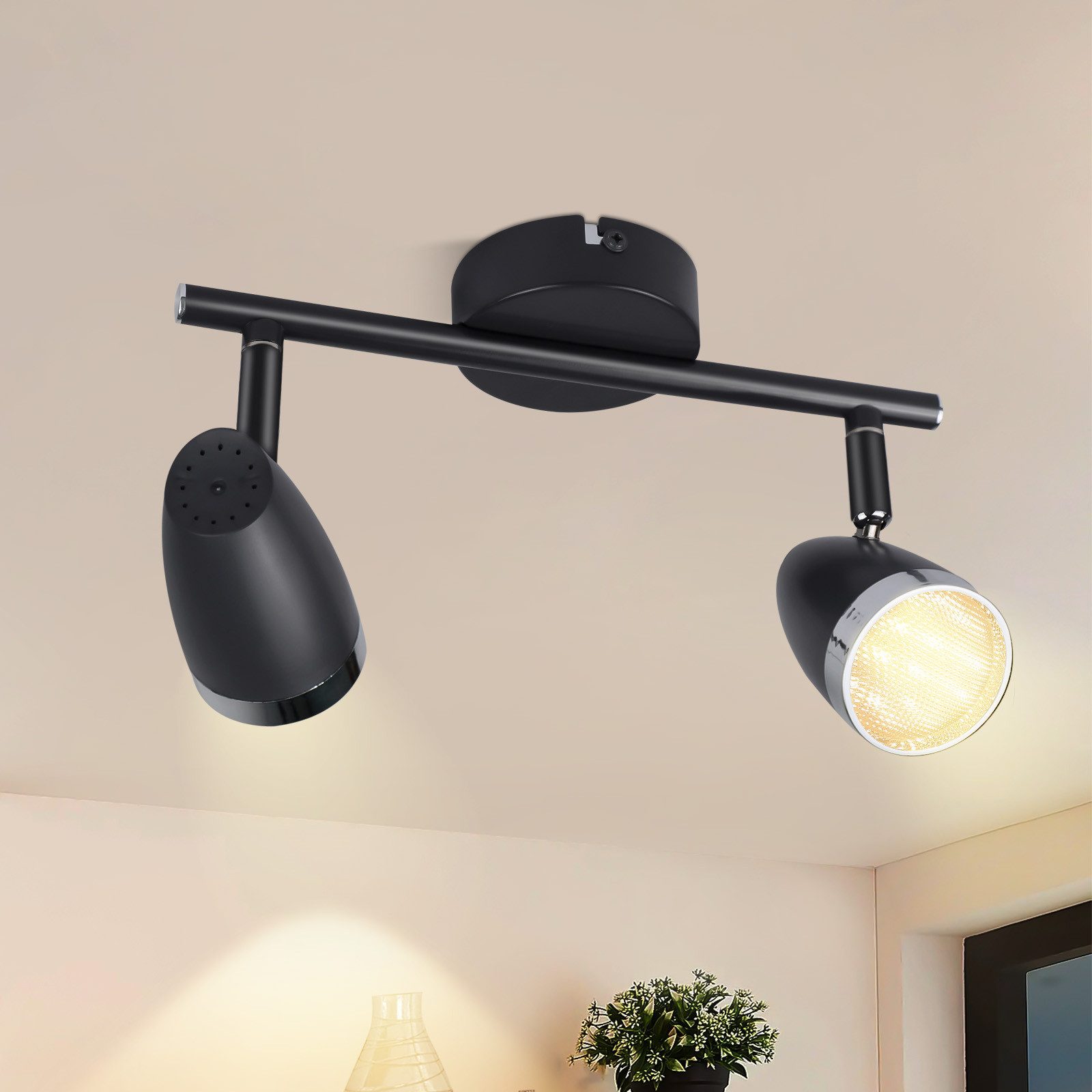 NETTLIFE modern LED-takspotlight 2 lampor 4W svart 3000K justerbar 350°