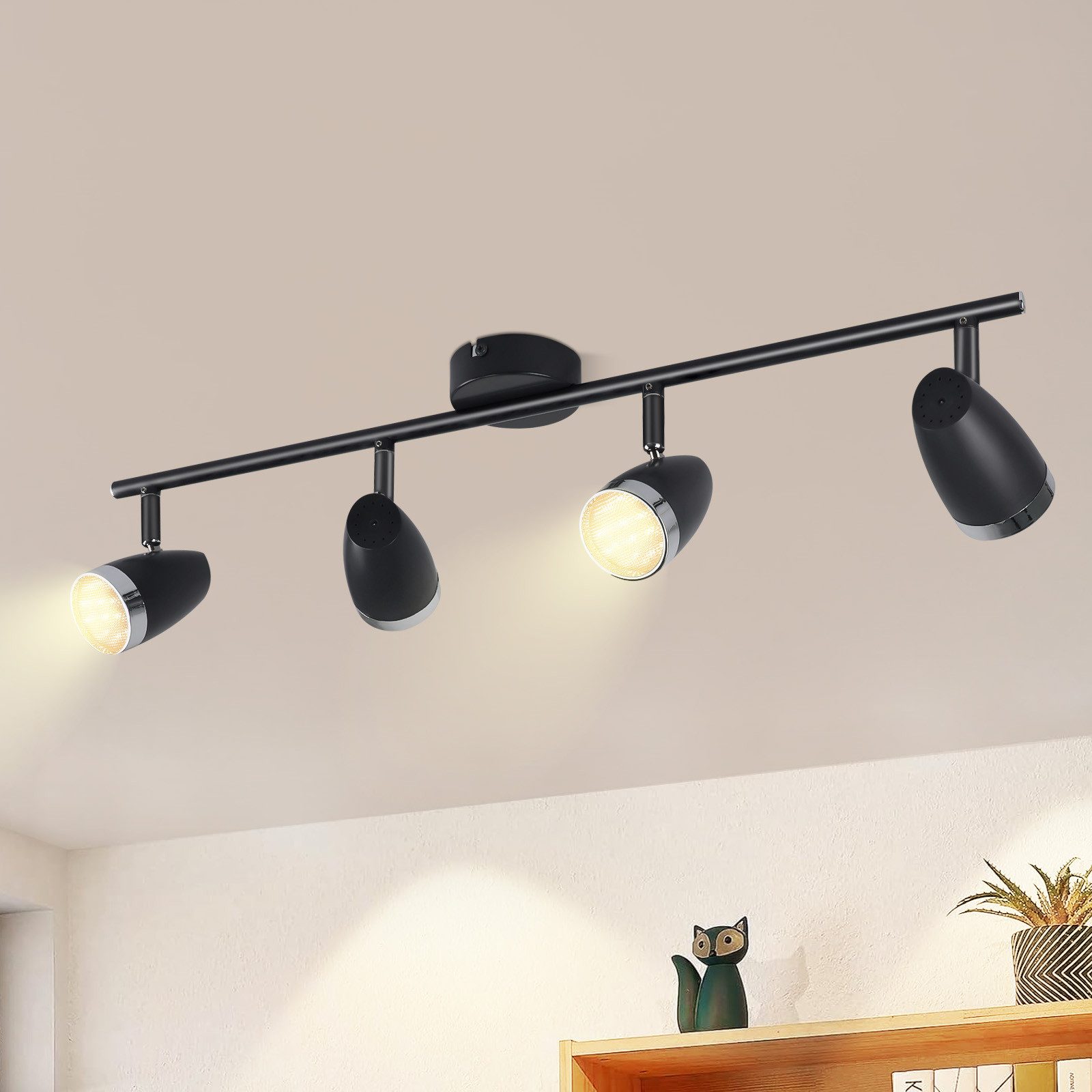 NETTLIFE modern LED-takspotlight 4 ljuskällor 4 W svart 3000 K justerbar 350°