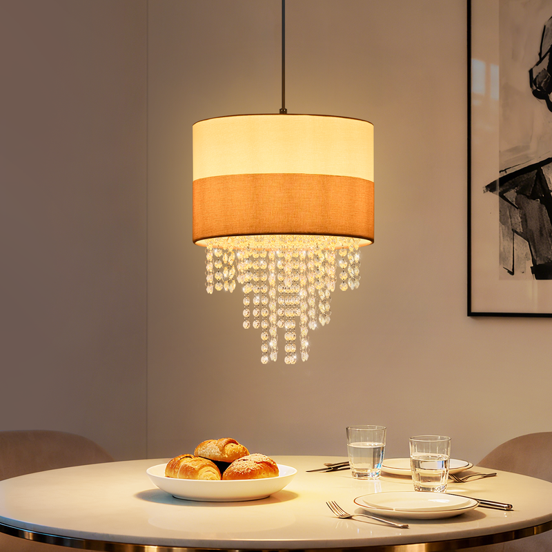 NETTLIFE bordslampa vintage - trearmad tyghängare e27, retro vit skärm för matsalen