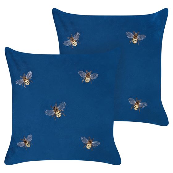 Set med 2 prydnadskuddar TALINUM 45 x 45 cm Sammet Blå Djurtryck