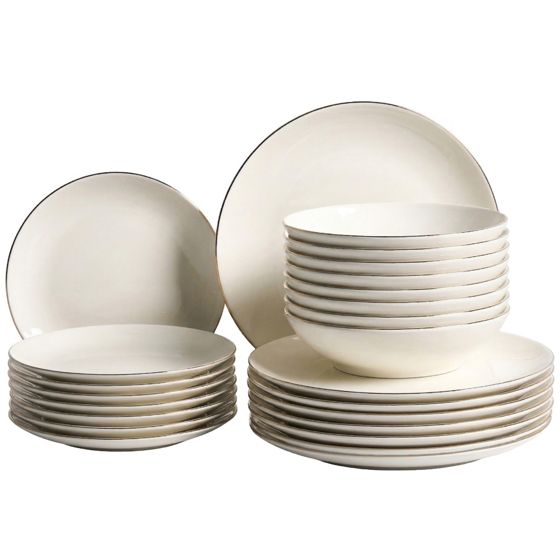 Set med 24 matserviser CUMIN Porslin Off-white/ Guld