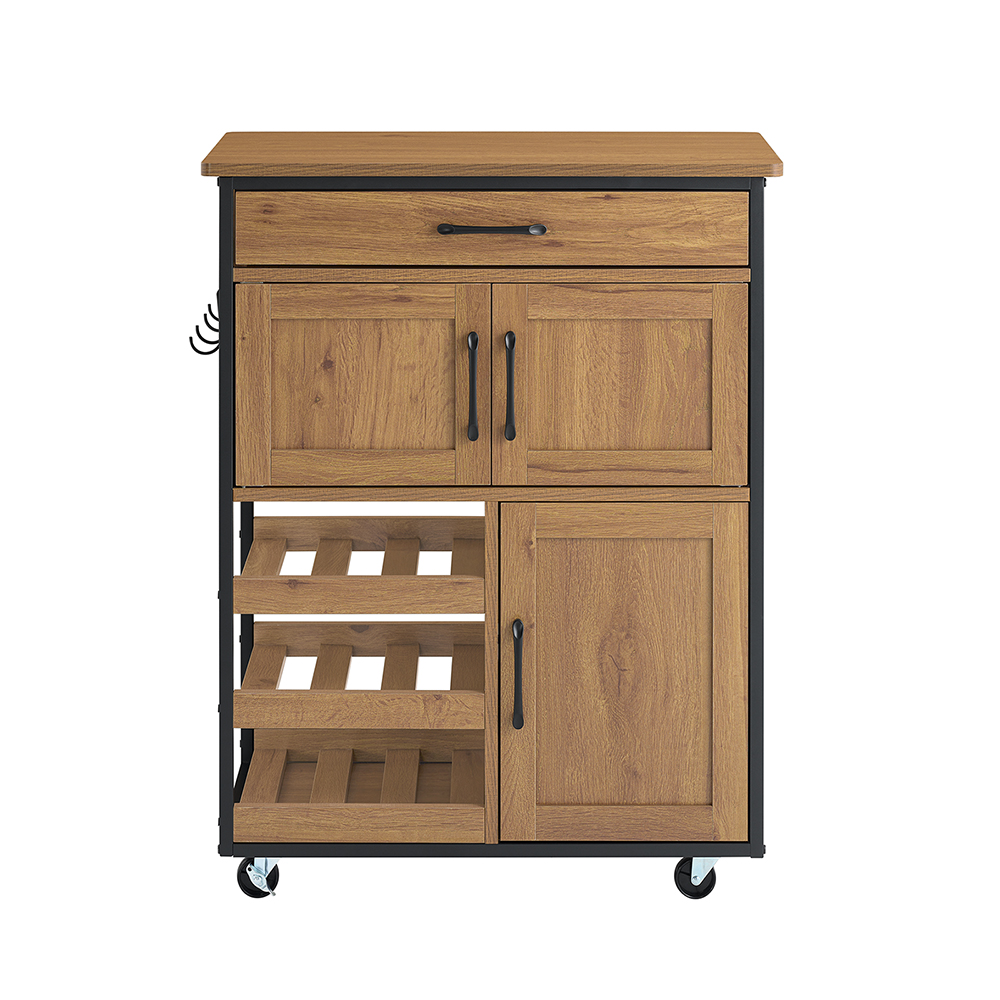SoBuy Serveringsvagn med hjul – köksvagn med arbetsyta, lådor och vinställ, köksö, fristående hylla för kök, matsal och utomhusbruk, vintagebrun 67x37x88 cm FKW134-N
