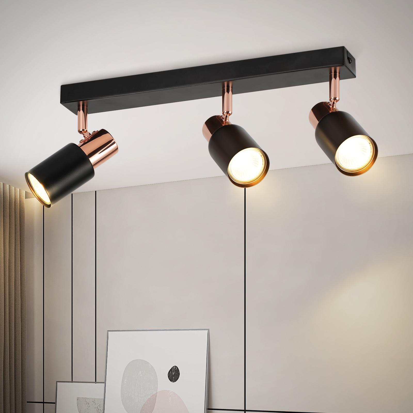 NETTLIFE GU10-takspotlight med 3 ljuskällor, 355° vridbar, svart, modern