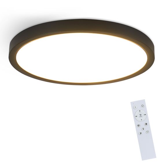 NETTLIFE Svart, dimbar, LED-panel, 30W, IP44 rund, 28 x 2,5 cm, vardagsrum Taklampa, dimbar Med fjärrkontroll