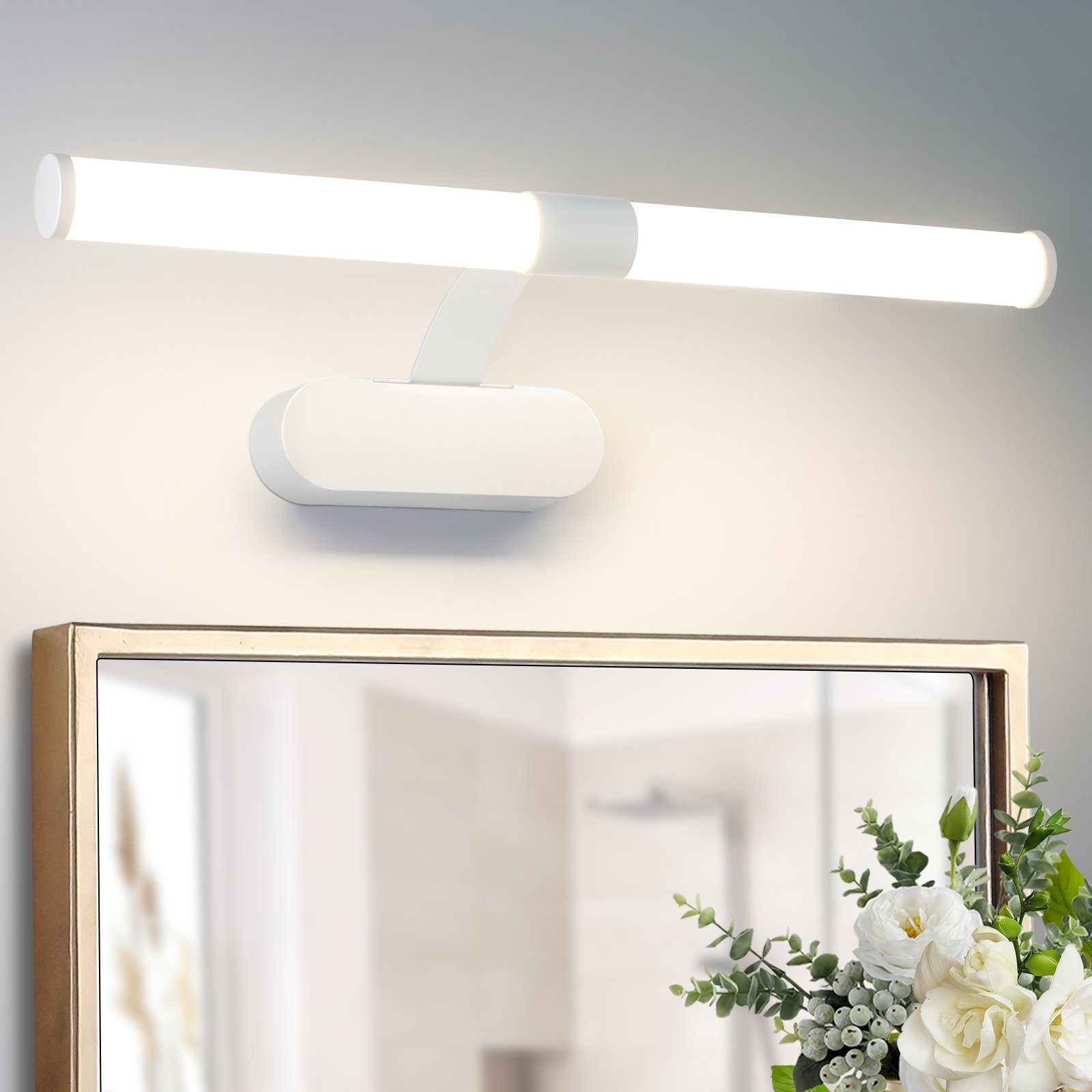 NETTLIFE LED - spegellampa, 40 cm, 6 W, vattentät, IP44, modern, neutral, vit, 4000 K, vit
