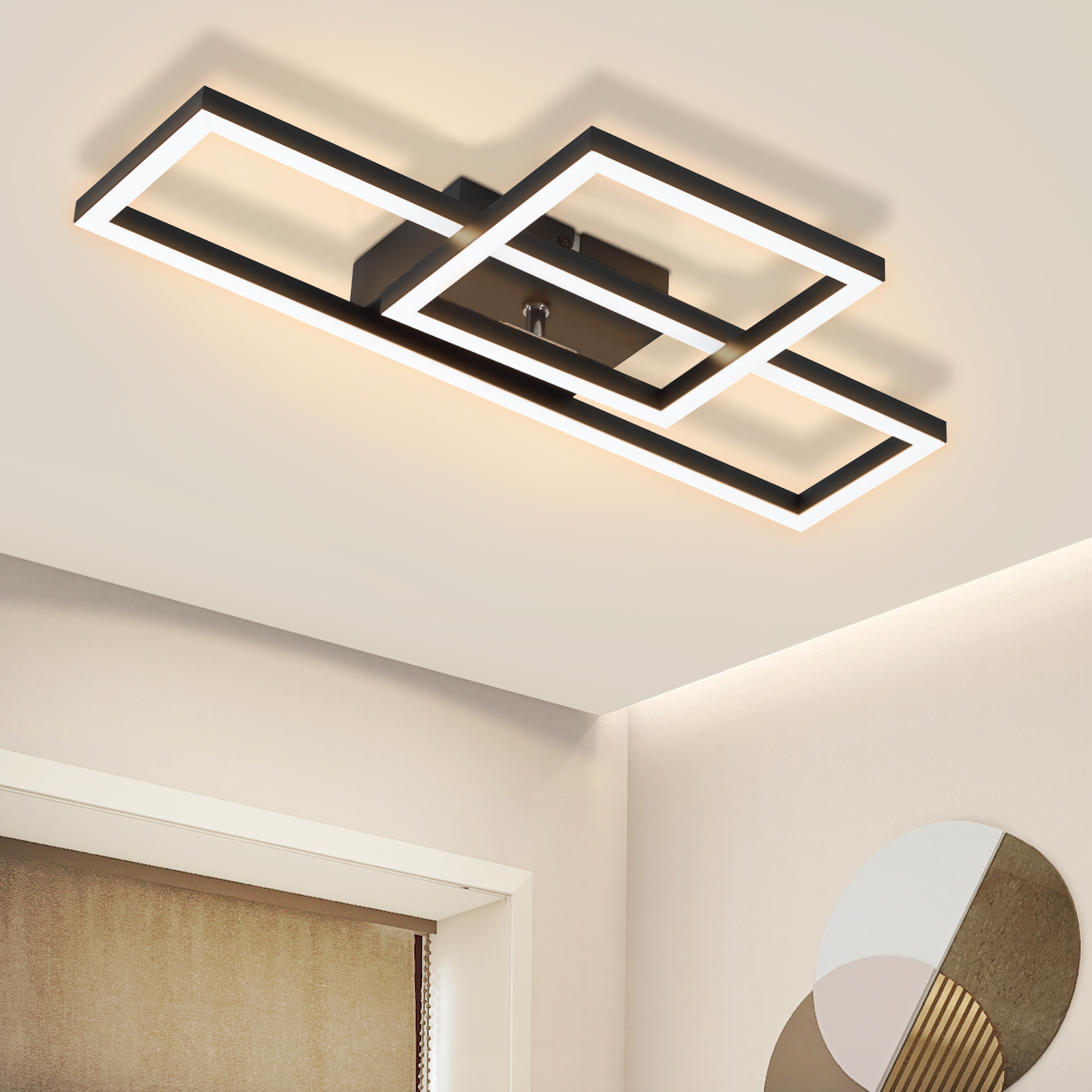 NETTLIFE LED - taklampa, vardagsrum Taklampa, 20W, varmvit, modern, design, fyrkantig, svart, lampa