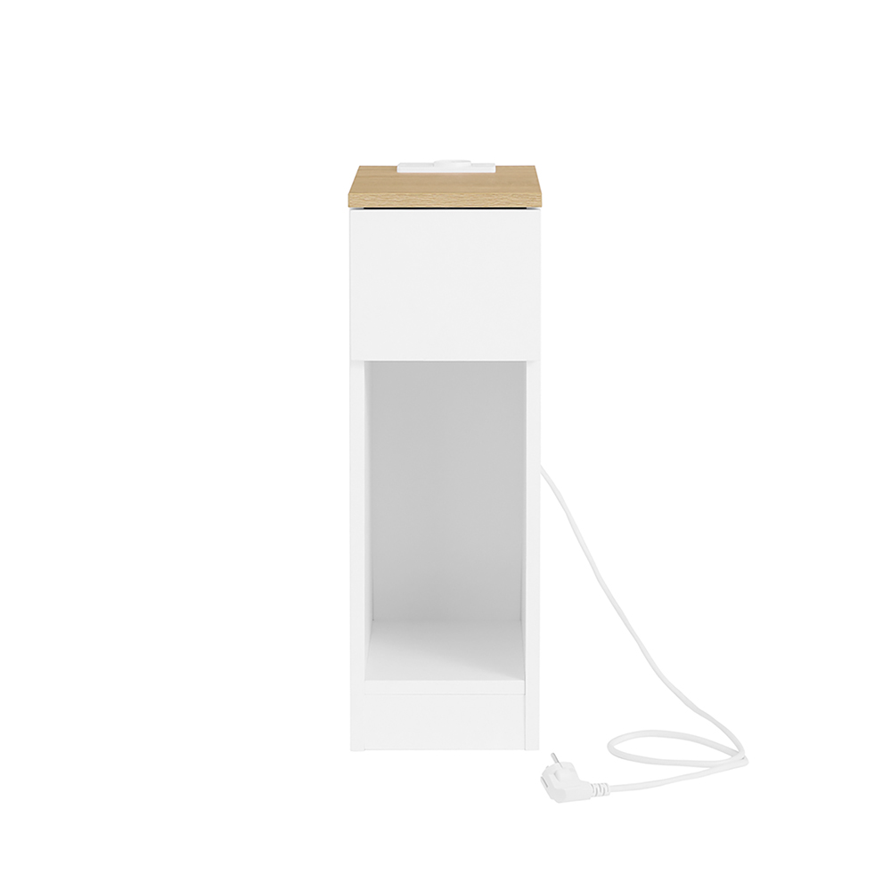 SoBuy Slim Nattbord med Laddstation, Smalt Skrivbord med Standarduttag, USB-port och Type-C Port för Sovrum och Vardagsrum, B20 x D35 x H60 cm, Vit, FBT111-E-WN