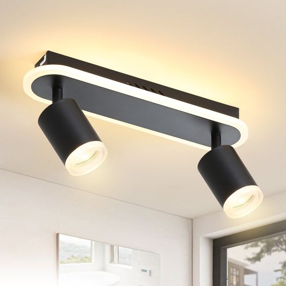 NETTLIFE 2 svarta GU10 LED-takspotlights av metall, 330° justerbara, för sovrum, hall, matsal, kök, vardagsrum