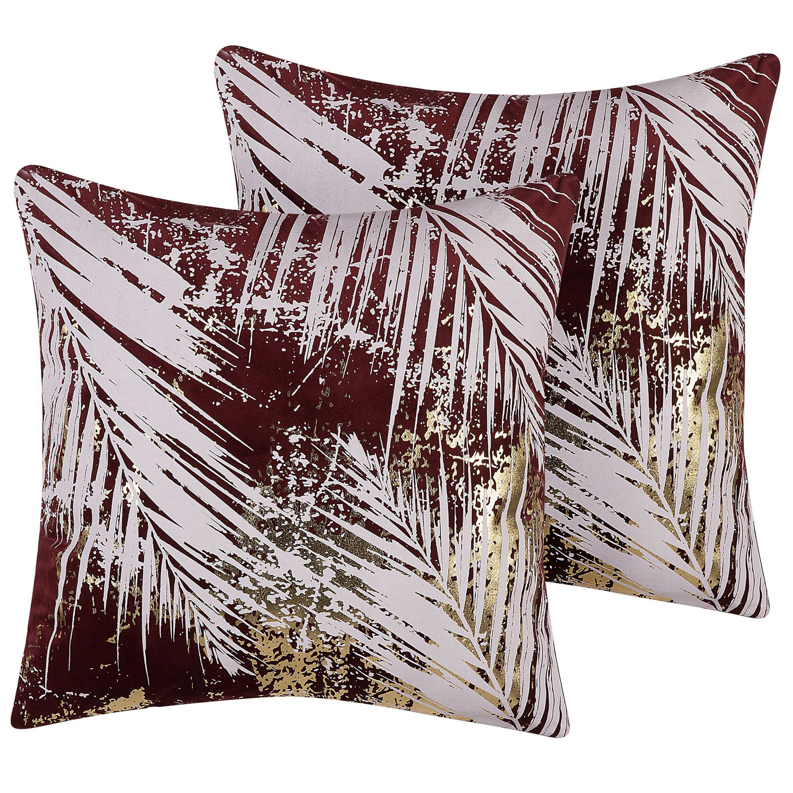 Set med 2 prydnadskuddar CALLA 45 x 45 cm Sammet Röd Växtmotiv