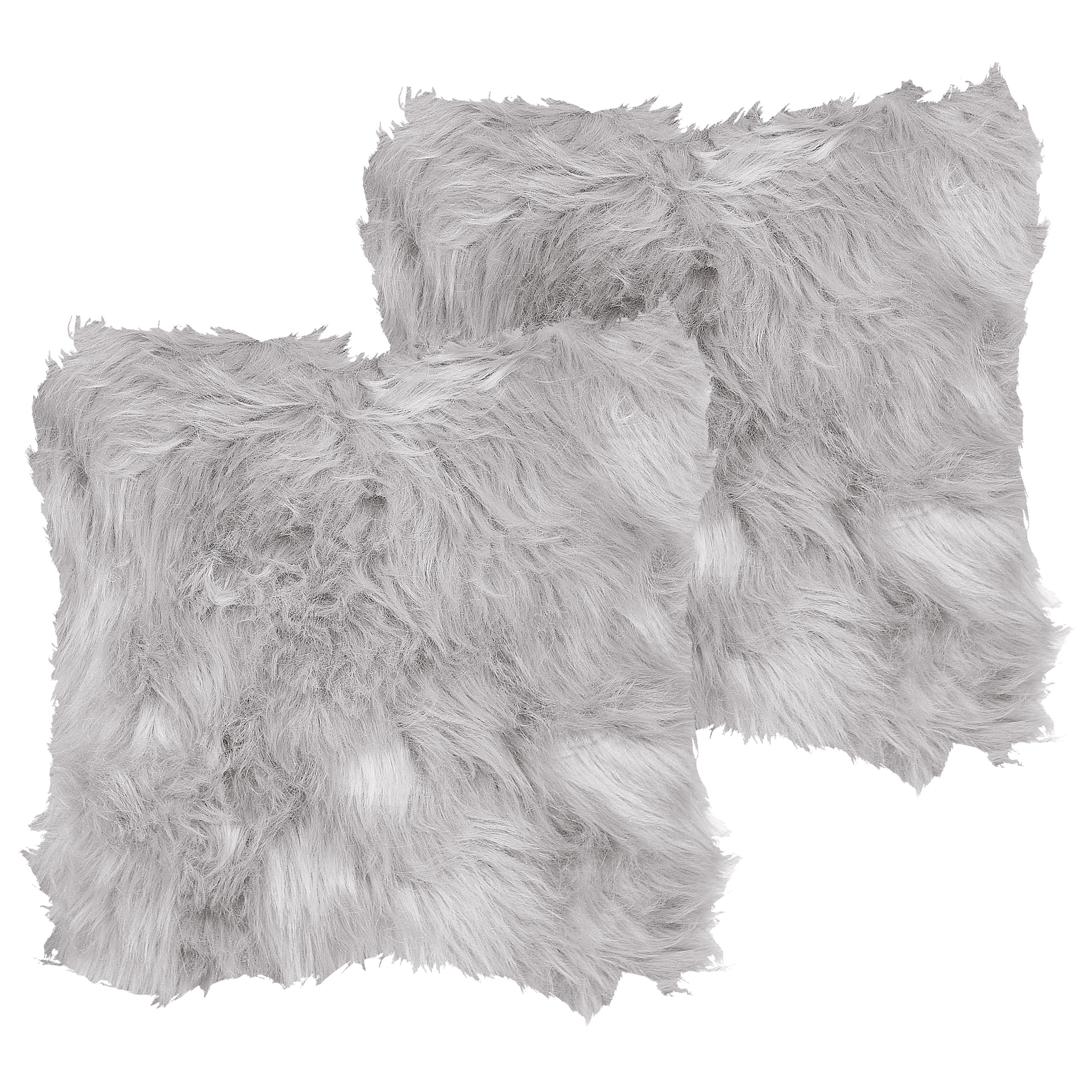 Set med 2 prydnadskuddar LUBHA 42 x 42 cm Fuskpäls Ljusgrå Monokromt