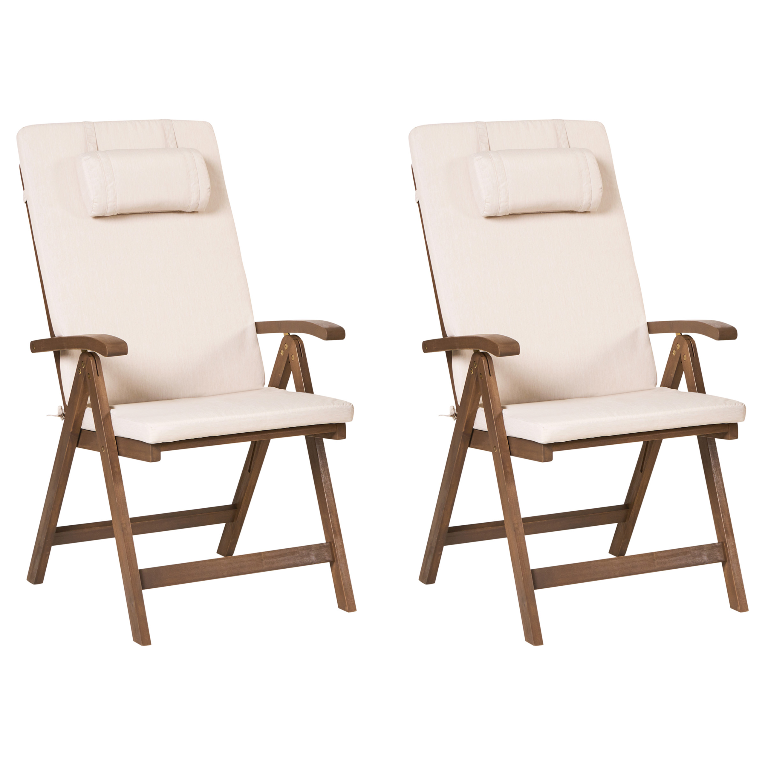 Set med 2 stolar med dynor AMANTEA PREMIUM Akaciaträ Ljusbeige