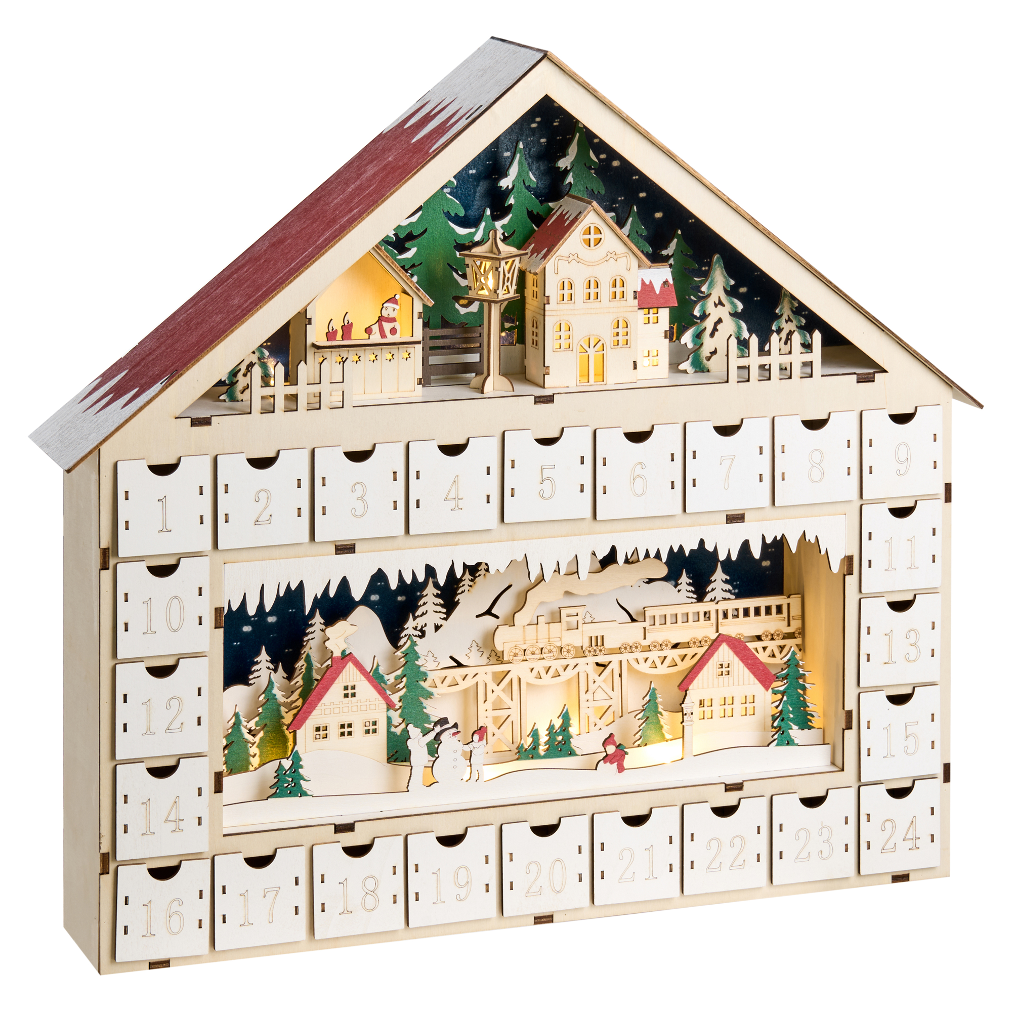 Julpynt LED NISSER 44 cm Adventskalender Ljusbrun