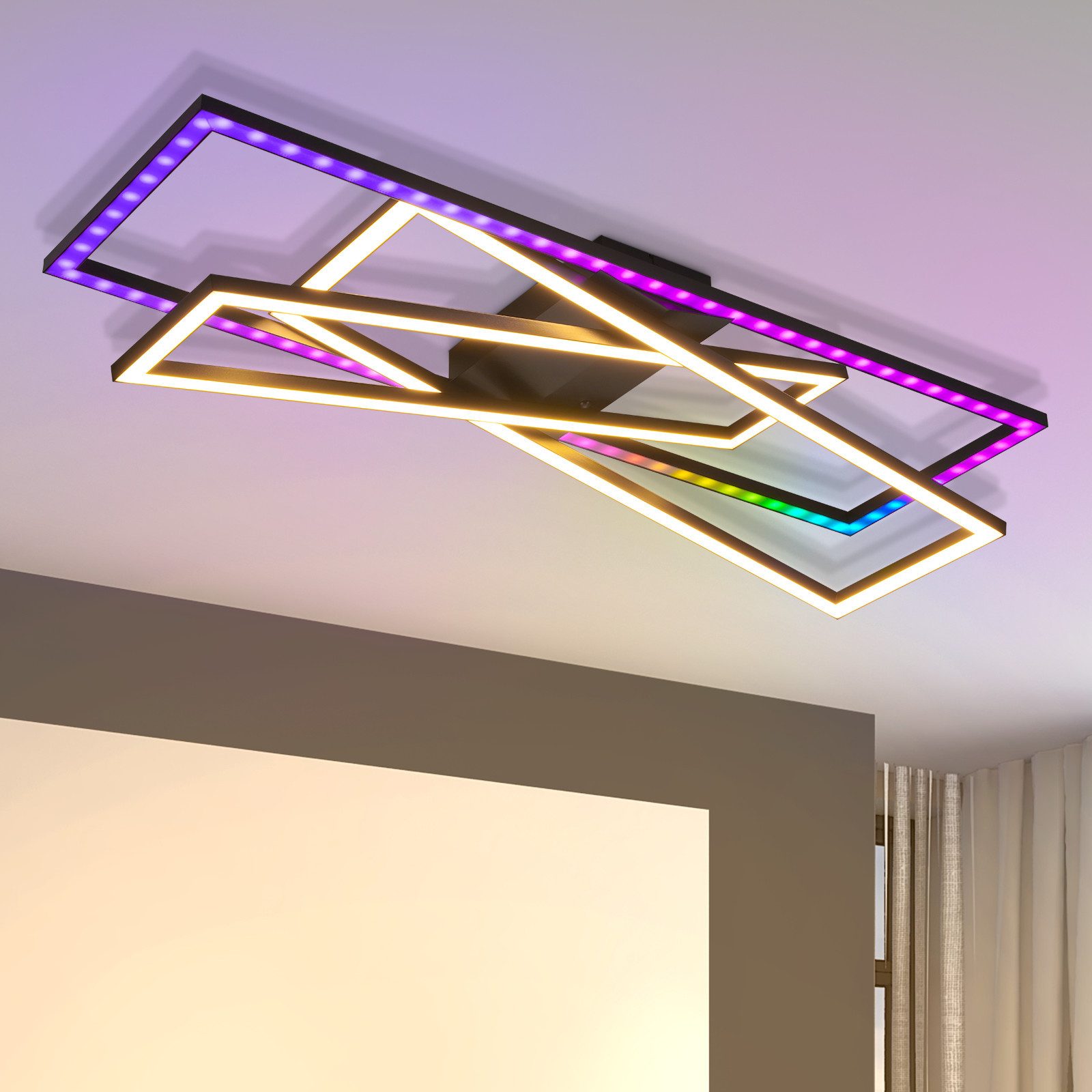 NETTLIFE LED - taklampa för vardagsrummet, svart, rektangulär, dimbar, modern design