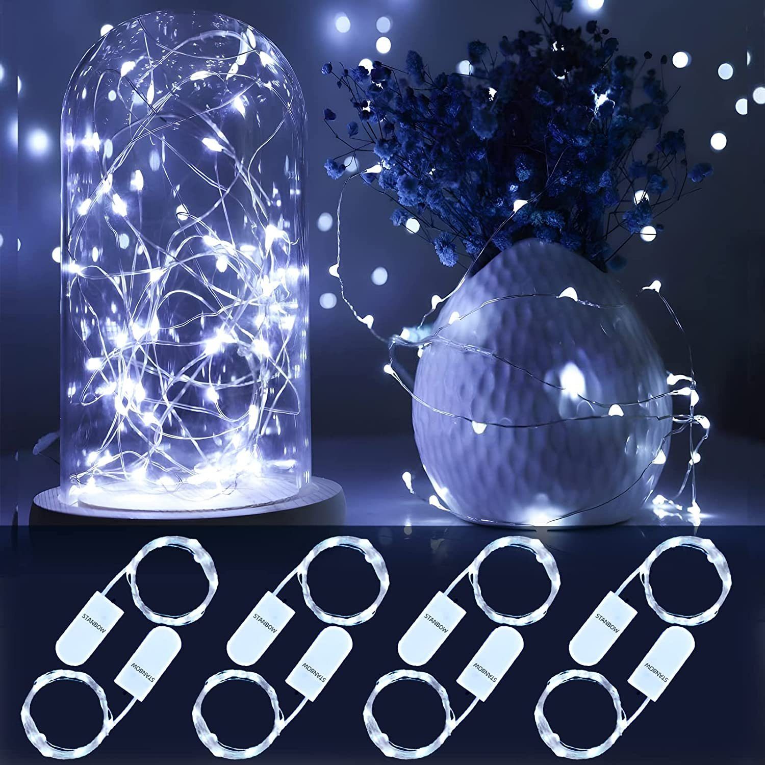 NETTLIFE LED-ljusslingor 8 st 2 m kallvit koppartråd med batteridriven ljusslinga