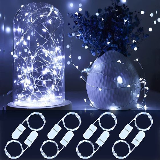 NETTLIFE LED-ljusslingor 8 st 2 m kallvit koppartråd med batteridriven ljusslinga