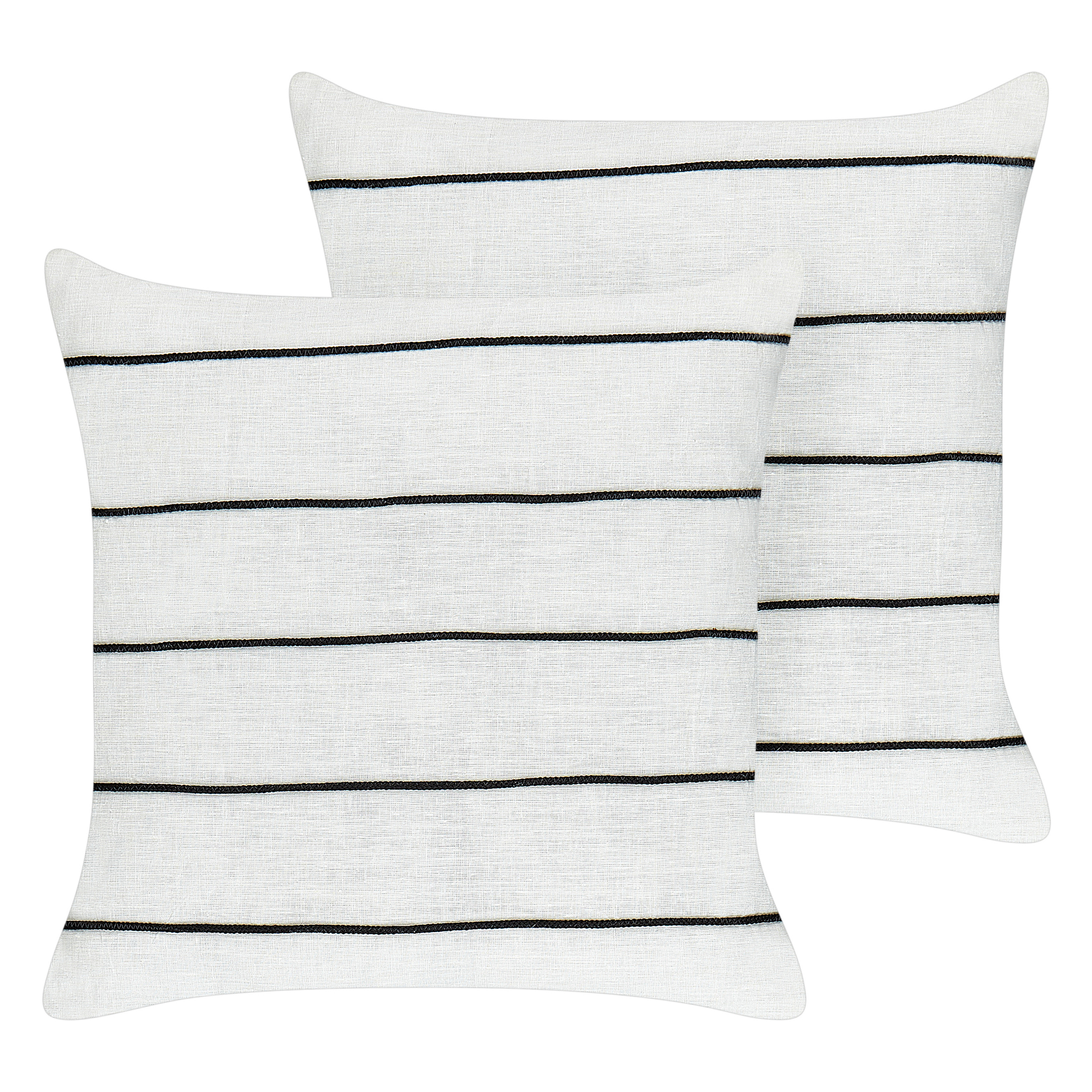 Set med 2 prydnadskuddar MILAS 50 x 50 cm Linne Svart/ Vit Randigt
