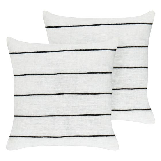Set med 2 prydnadskuddar MILAS 50 x 50 cm Linne Svart/ Vit Randigt