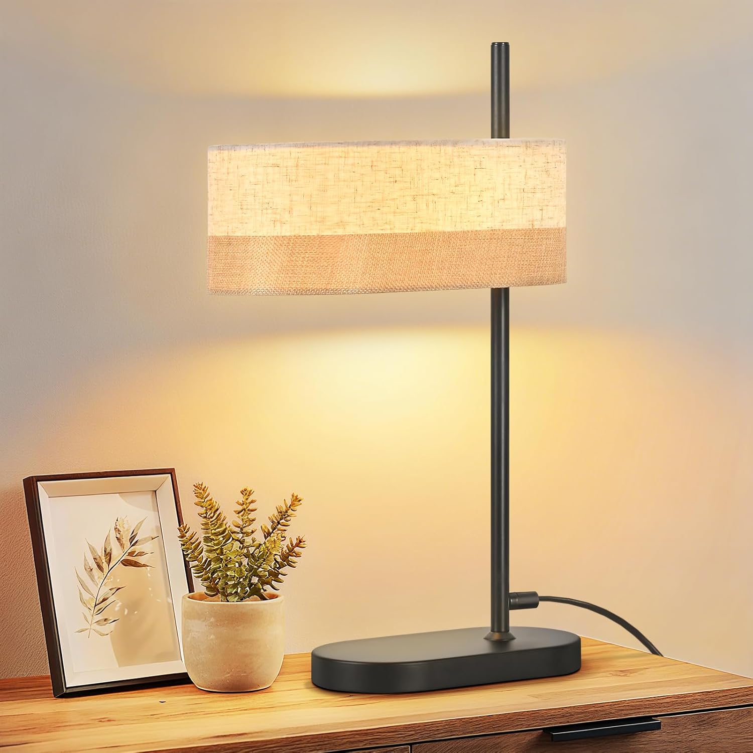 NETTLIFE vintage bordslampa svart tygskärm rustik sänglampa E14 med LED utan glödlampa för vardagsrum eller sovrum