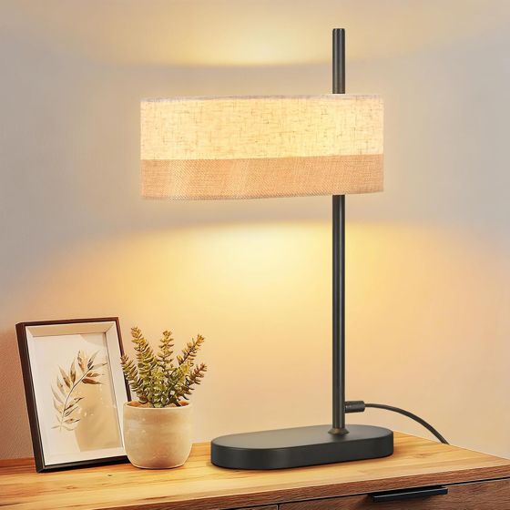 NETTLIFE vintage bordslampa svart tygskärm rustik sänglampa E14 med LED utan glödlampa för vardagsrum eller sovrum