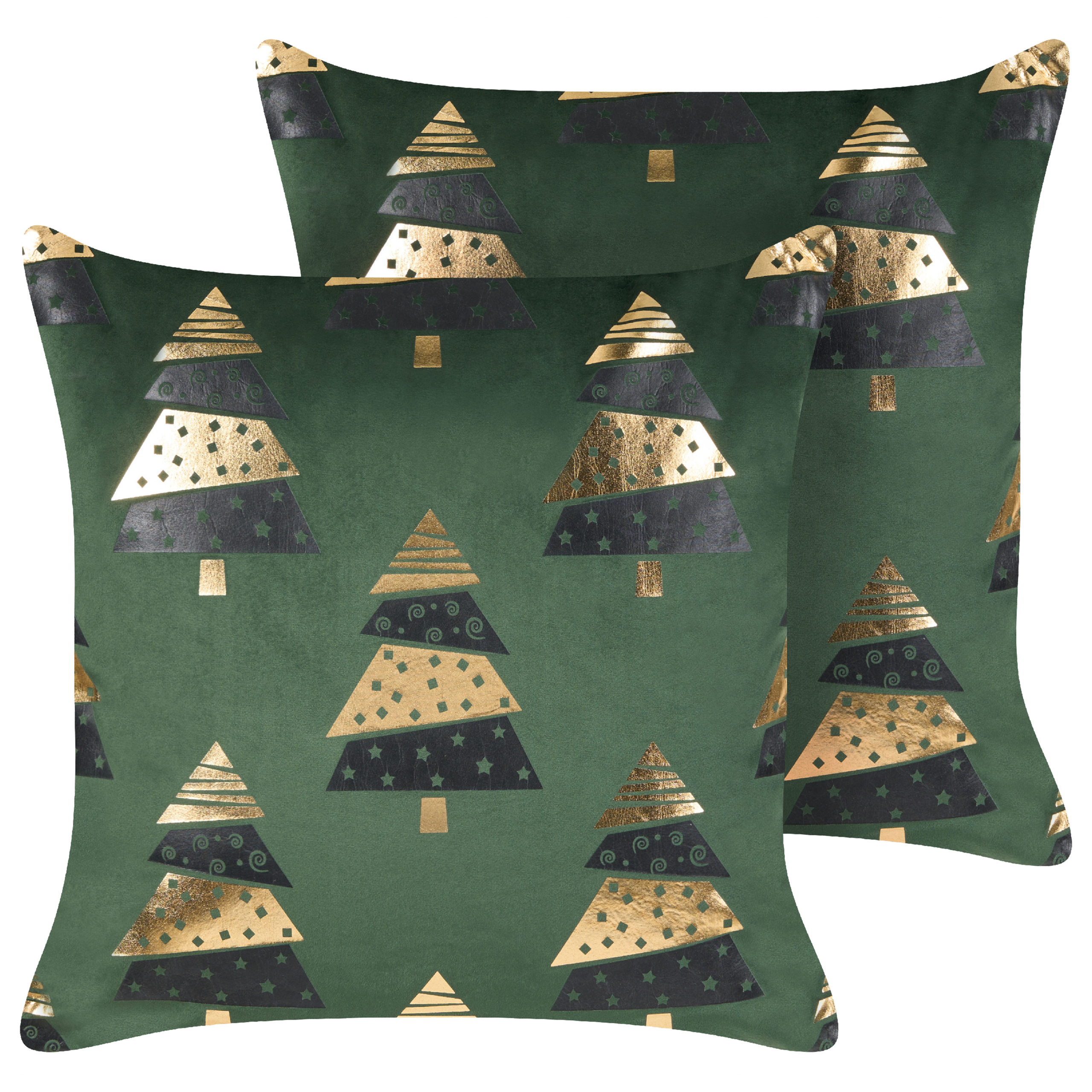 Set med 2 prydnadskuddar GOLDSPRUCE 45 x 45 cm Sammet Grön Julmotiv