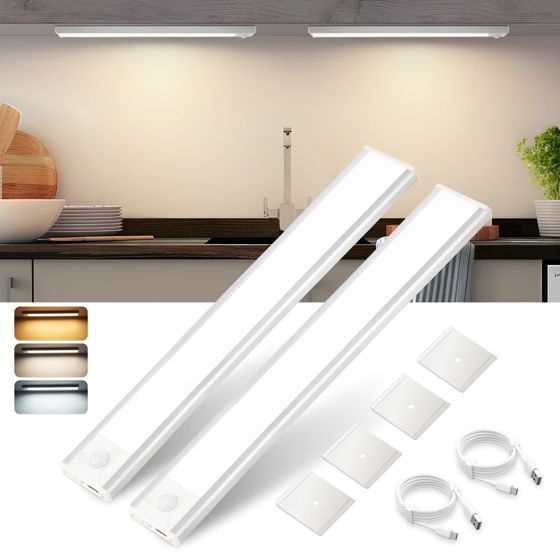 NETTLIFE 2 x LED-underskåpslampa med rörelsesensor, USB-laddningsbar, 1500 mAh, perfekt för garderob, hall eller garderober